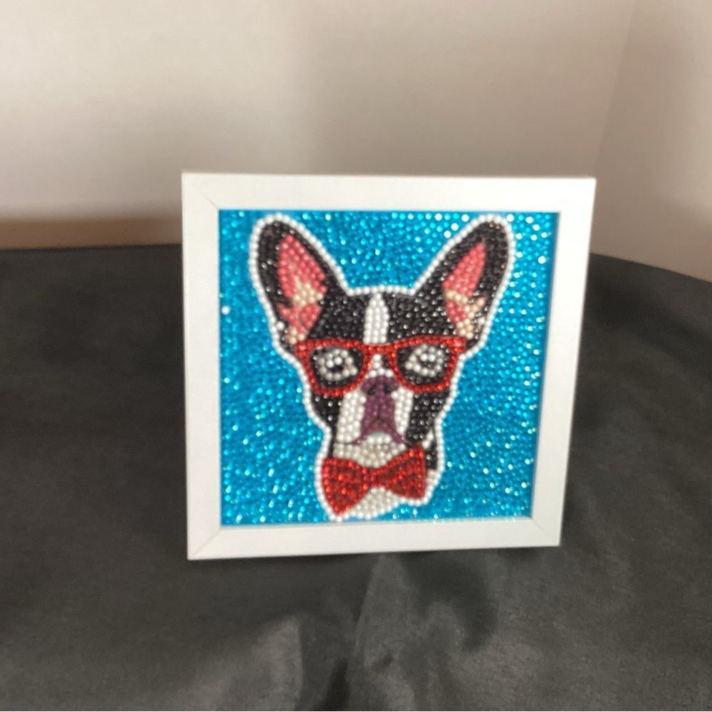 Framed French Bulldog Art with Glasses and Bow Tie Hand Made